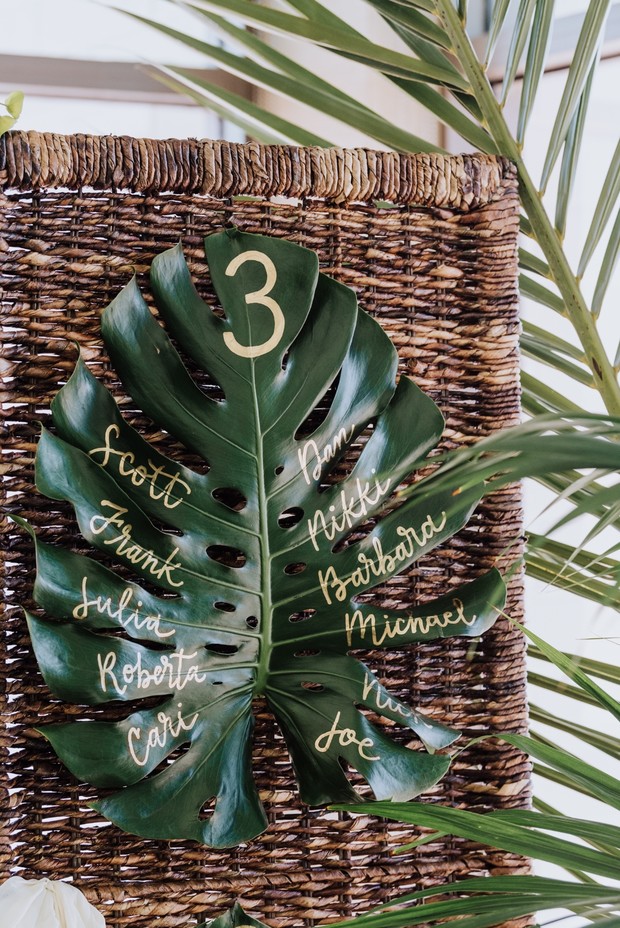 monstera leaf wedding seating assignment