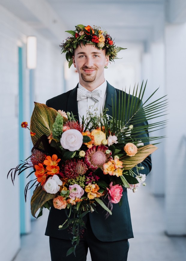 tropical floral halo and bouquet
