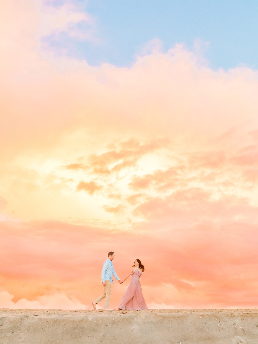 Romantic Pink Sunset Beach Engagement