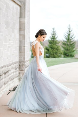 wedding dress in blue and lace