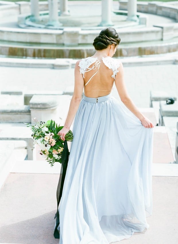 soft blue and lace wedding dress