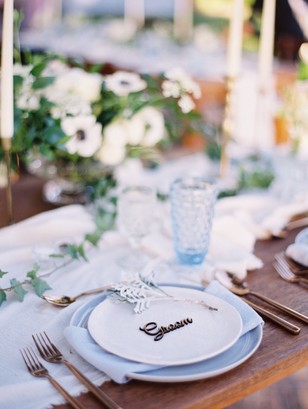 soft blue and white place setting
