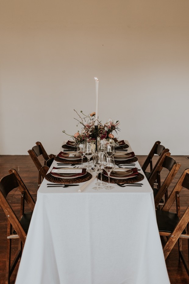 wedding table with vintage modern vibe