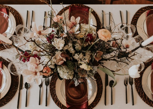 earthy wedding table decor with modern touches