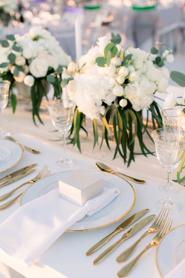 gold and white wedding place setting