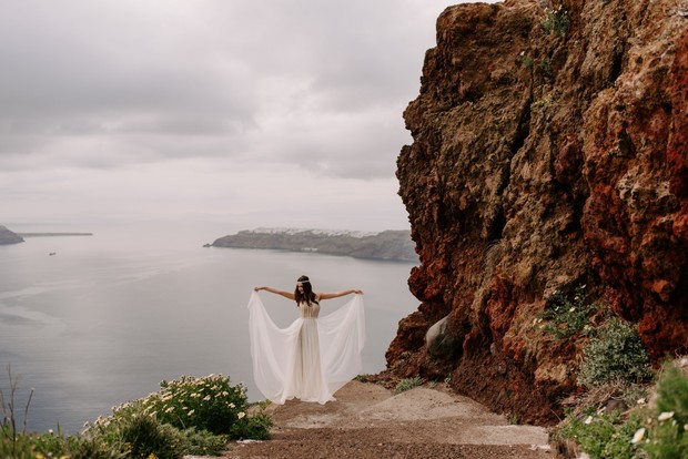 bride in Santorini Greece
