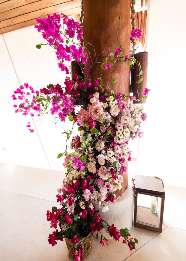 magenta wedding flower installation
