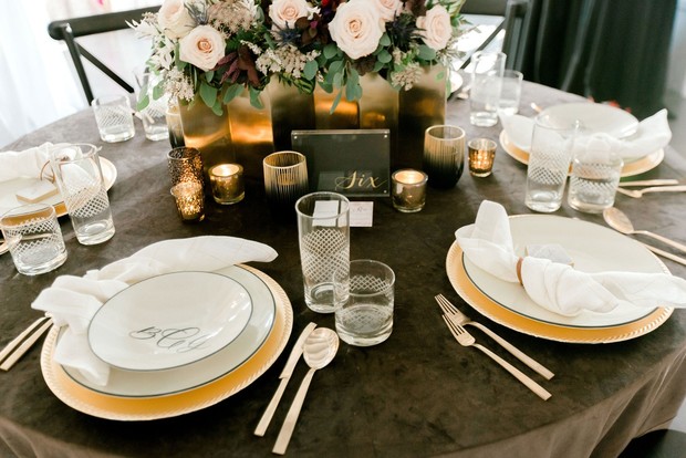 gold and grey table decor