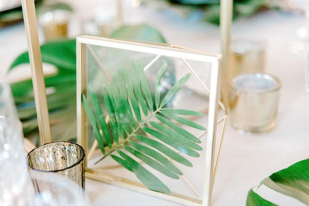 gold and greenery wedding decor