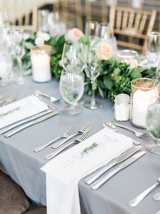 grey and white place setting