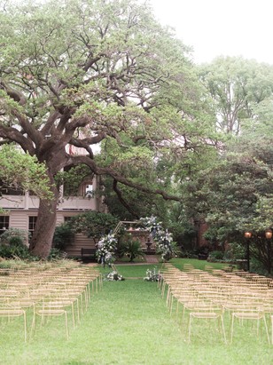 gold and floral outdoor wedding ceremony