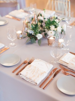 copper and gold place setting