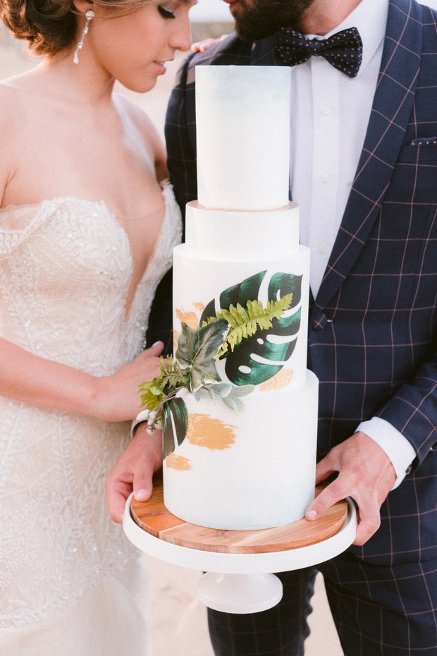 tropical palm wedding cake