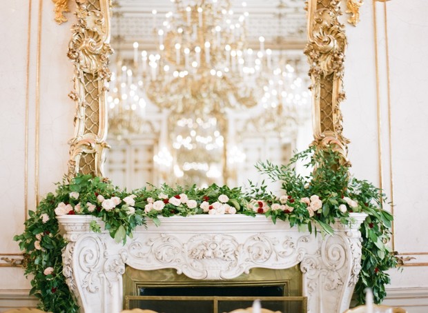 glamorous gold and roses wedding reception