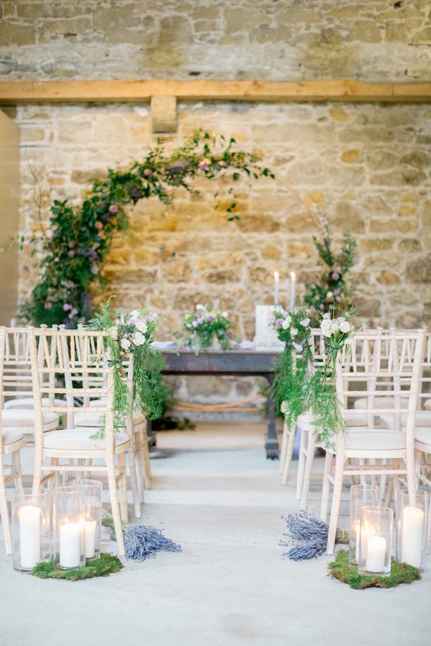 green and lavender wedding ceremony