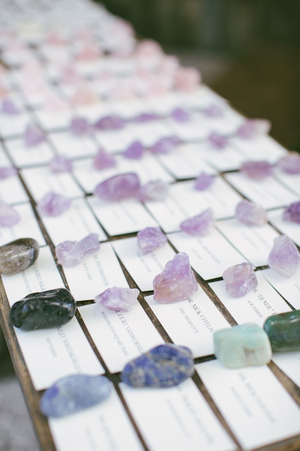 Unique wedding seating chart with colorful gem stones