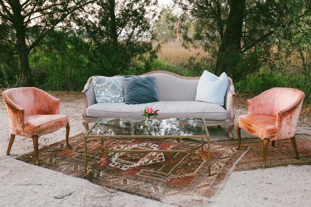 Outdoor vintage furniture set sofa chairs rug and table