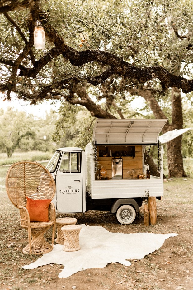Rustic outdoor bar in vintage truck,  relaxing setting