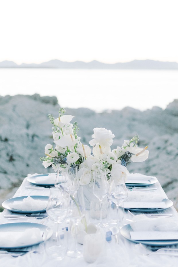delicate blue and white table decor
