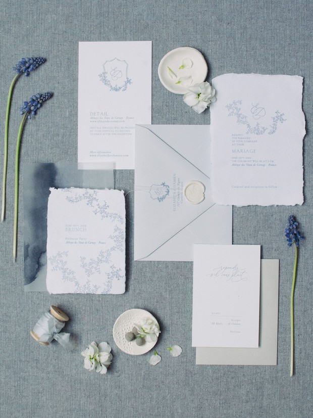 delicate blue and white wedding invitations