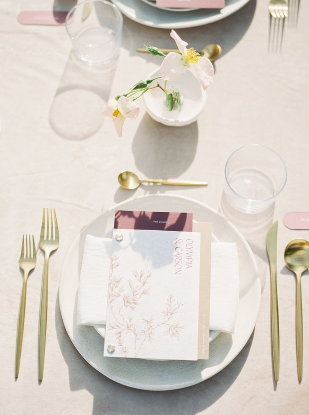 gold and rose wedding place setting