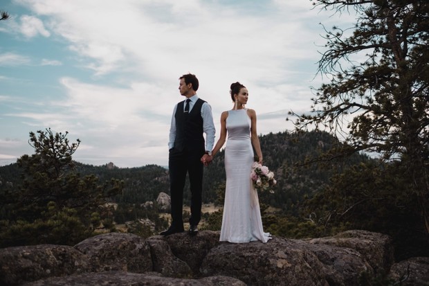 mountain top wedding couple