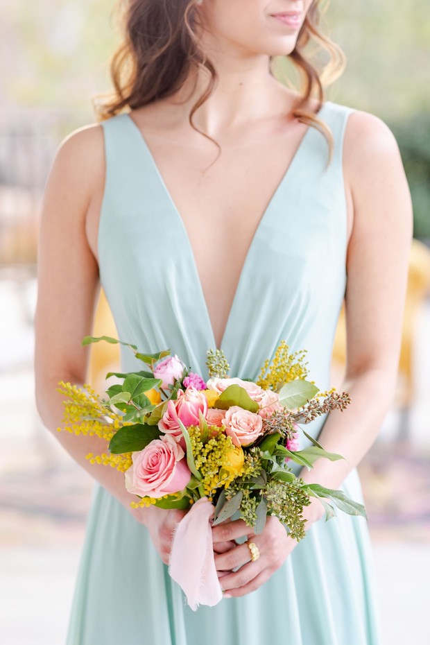 pink and yellow bridesmaid bouquet