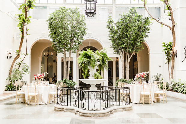 wedding reception with romantic decor and bright natural light
