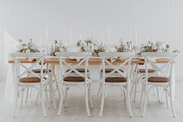 Neutral wedding reception table