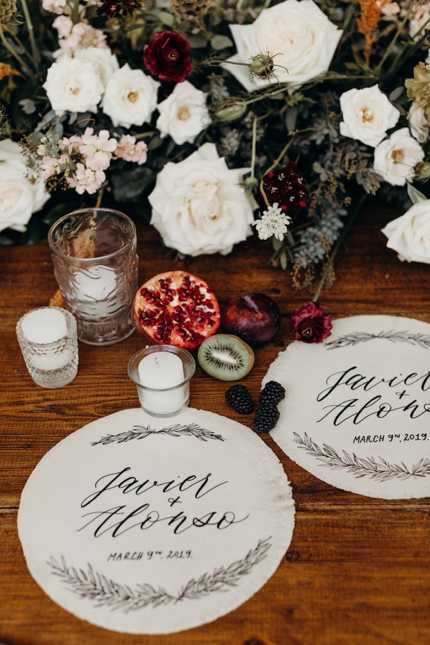 Elegant wedding table setting with calligraphy place cards