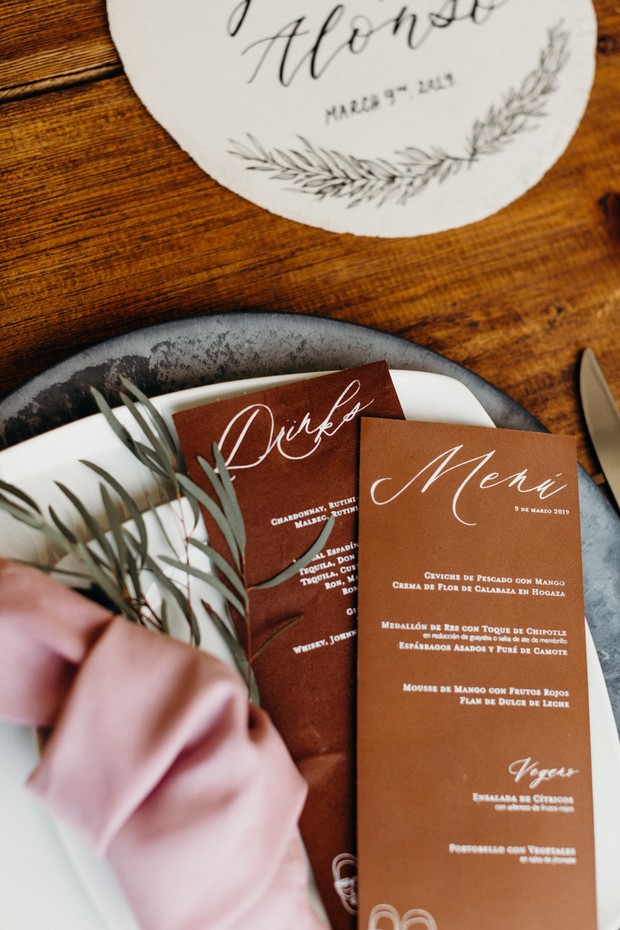 Elegant wedding table setting with personalized menus