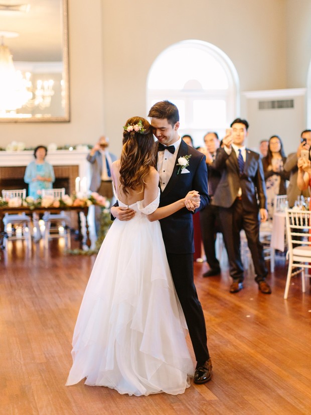 Romantic first dance at the wedding reception