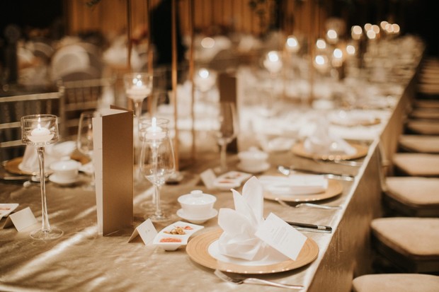 gold and white wedding reception