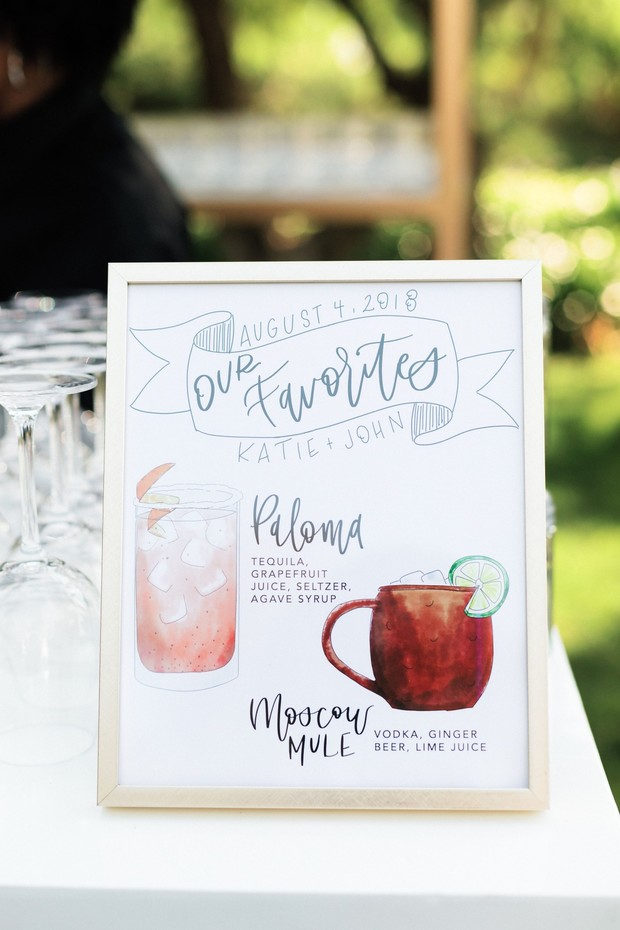 Wedding drink menu of Paloma and Moscow Mule cocktails