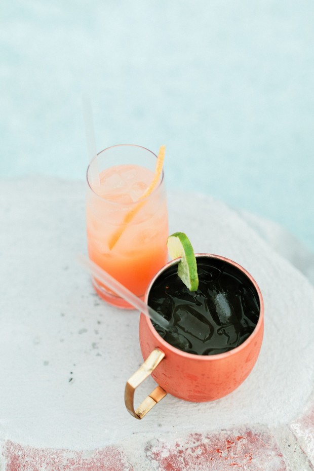 Refreshing summer cocktails with citrus garnish closeup