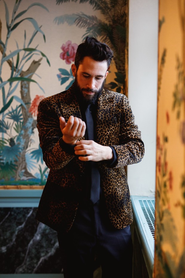 groom in leopard print jacket