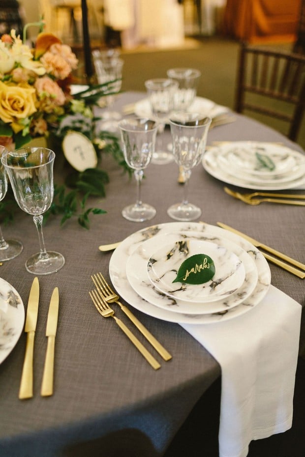gold grey and marble table decor