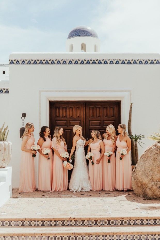 bridesmaids in soft pink
