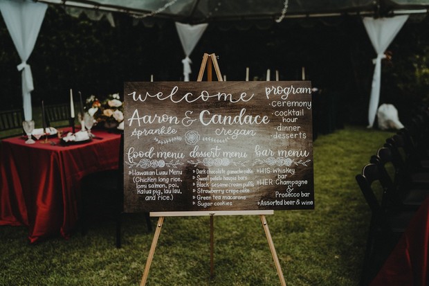welcome wedding sign and menu