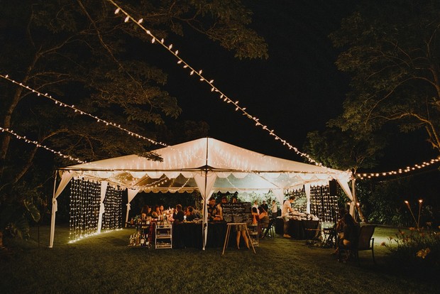 tent wedding reception with lights