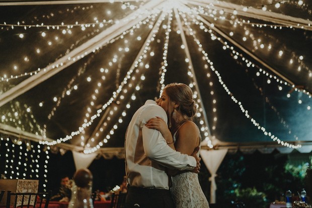 first wedding dance under twinkle lights