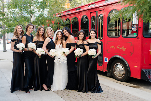 bridesmaids in black dresses