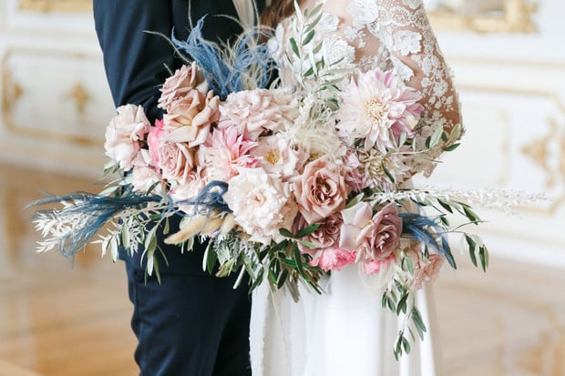 blue and pink wedding bouquet