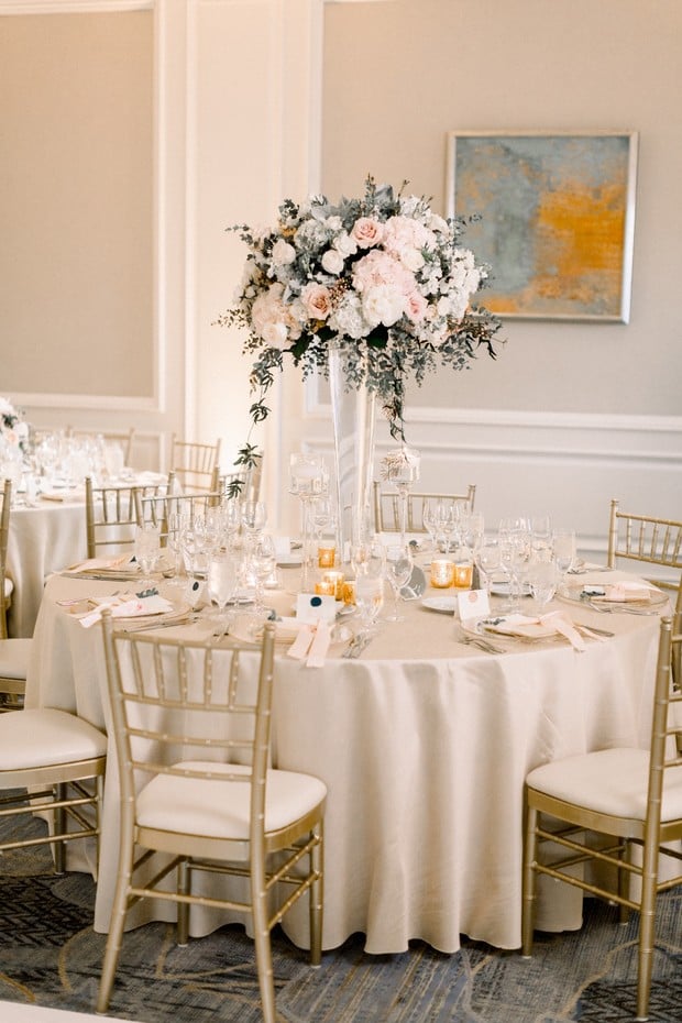 blush and gold ballroom wedding table