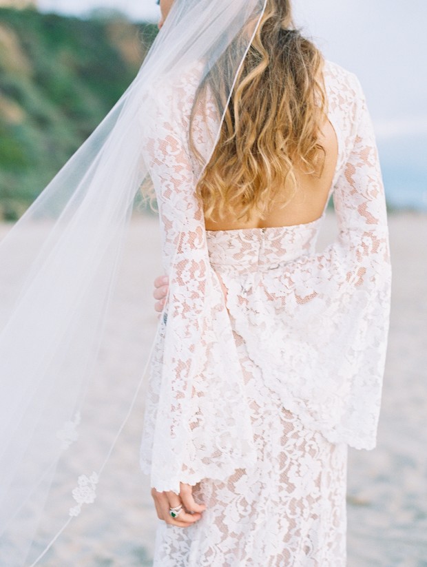 bell sleeve bridal gown