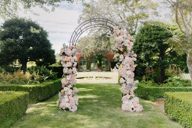 soft pink wedding arch