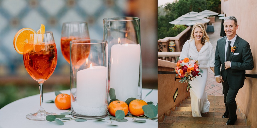 Intimate Coral And Orange Open Bar Wedding