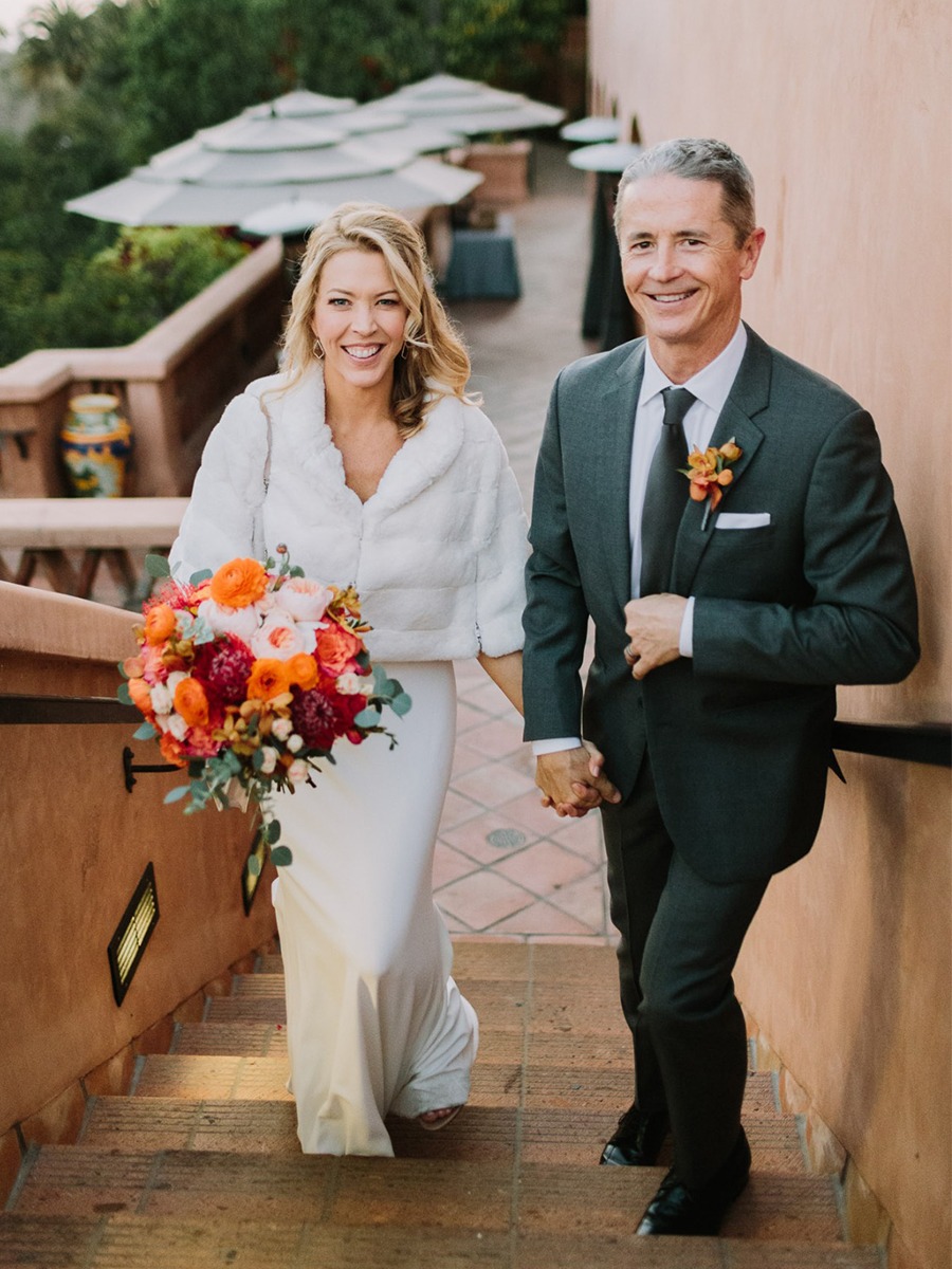 Intimate Coral And Orange Open Bar Wedding