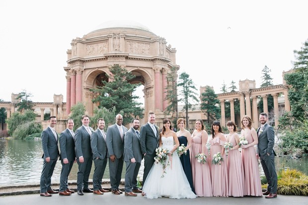 wedding party in blush and grey