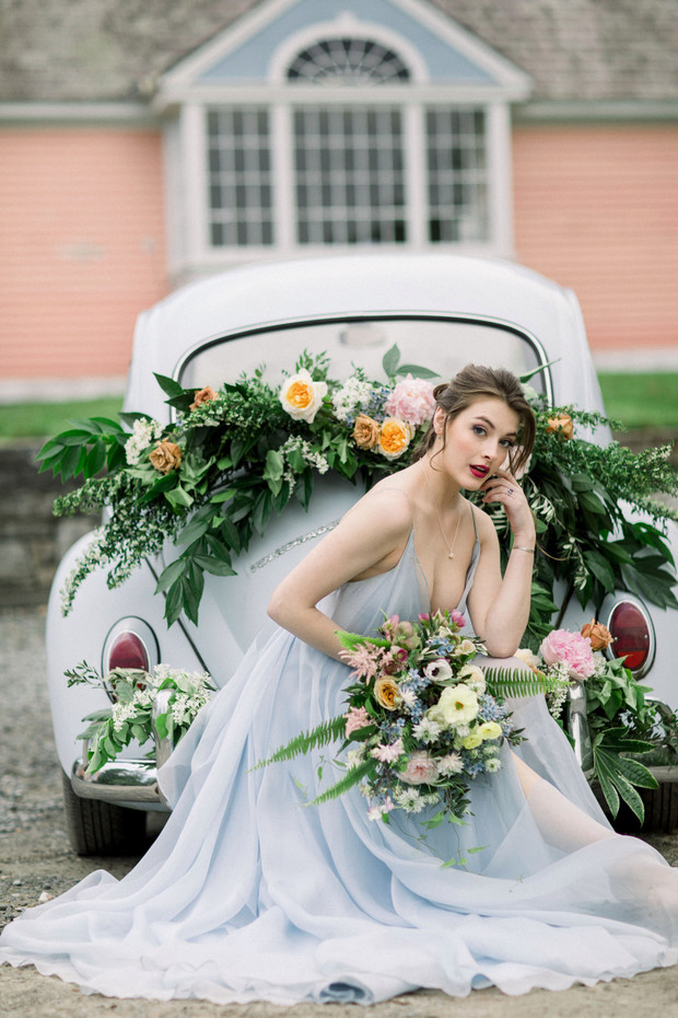 flower decorated wedding car